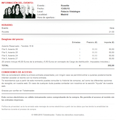 4 bolis bic y de regalo 4 entradas para Concierto de Roxette Madrid Vistalegre a precio de compra