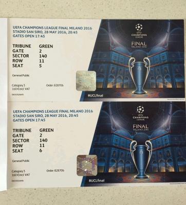 2 Entradas Uefa Champions League Final KAT3 2016!