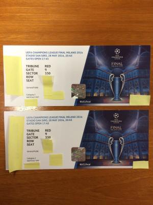 2 Entradas UEFA CHAMPIONS LEAGUE Milano 28.05.2016 - CAT 1